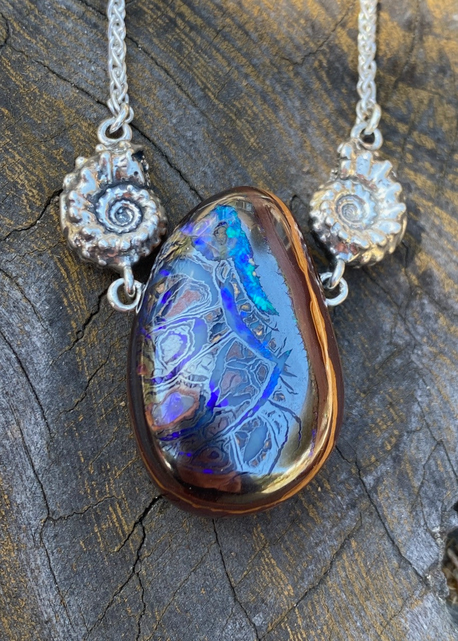 Queensland Crevasse Australian Boulder Opal with Ammonites