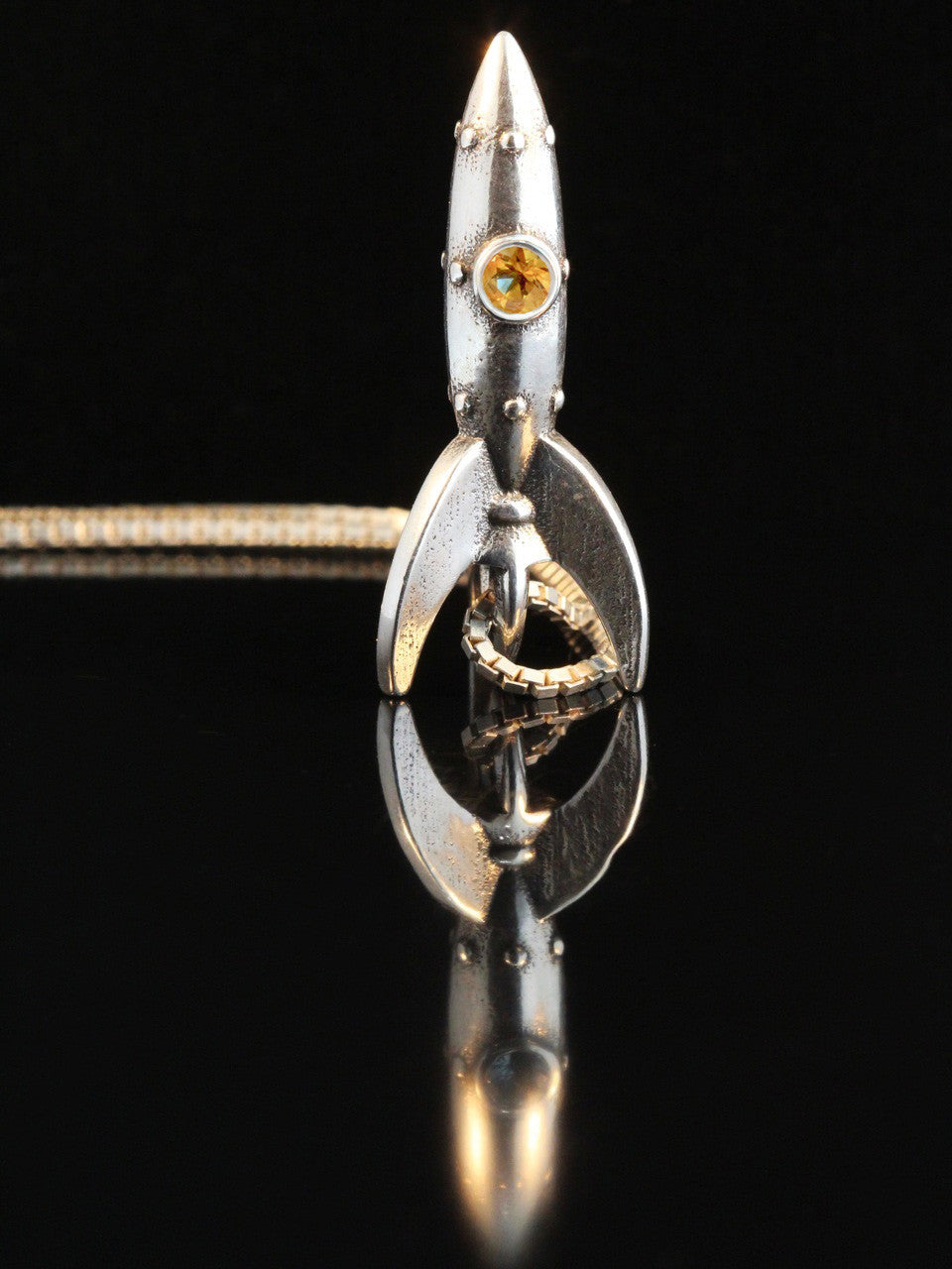 RKT-2 Rocket Charm with Citrine porthole gems - Silver