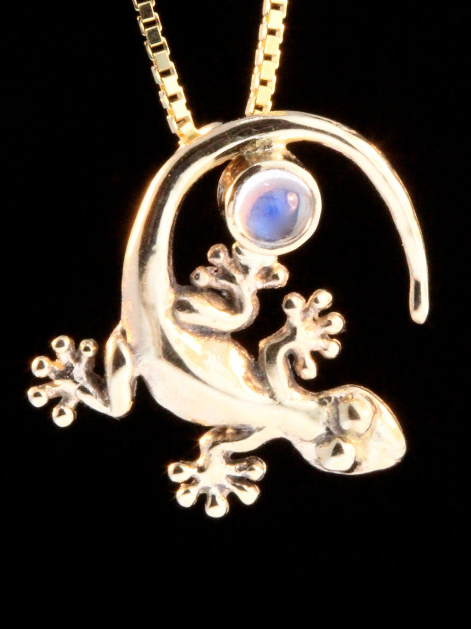 Gecko Charm with Moonstone  - 14k Gold