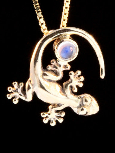 Gecko Charm with Moonstone  - 14k Gold