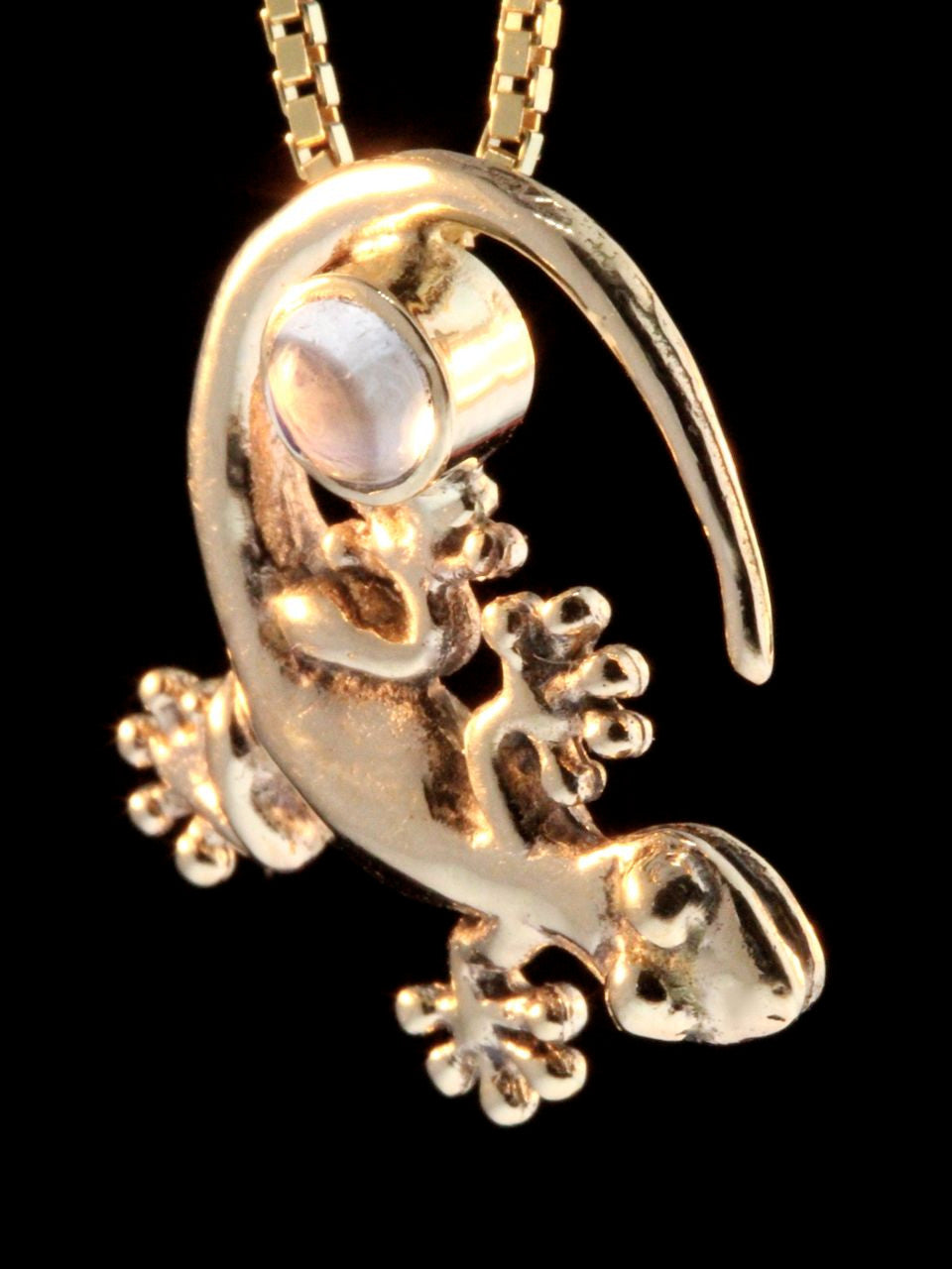 Gecko Charm with Moonstone  - 14k Gold