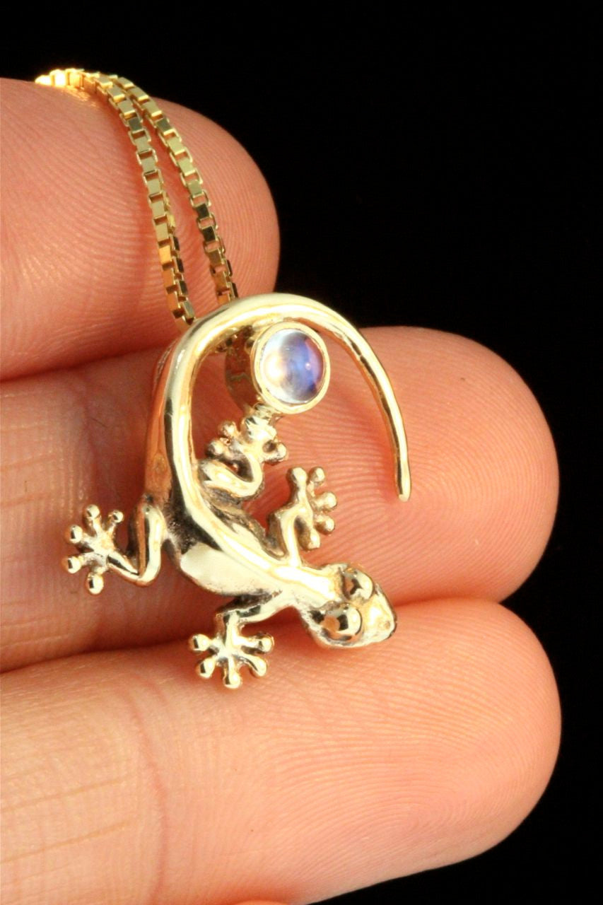 Gecko Charm with Moonstone  - 14k Gold