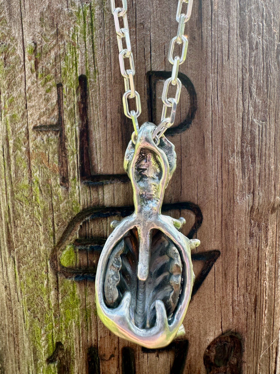 Raven Skull with Ammonite Negative and Tsavorite Eyes - Silver