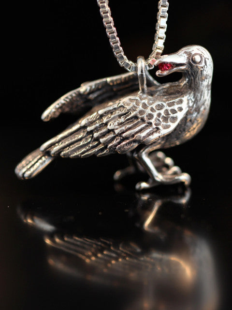 Sterling Silver Raven with Ruby in Beak