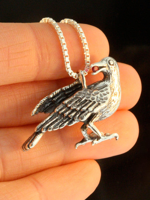 Sterling Silver Raven with Ruby in Beak