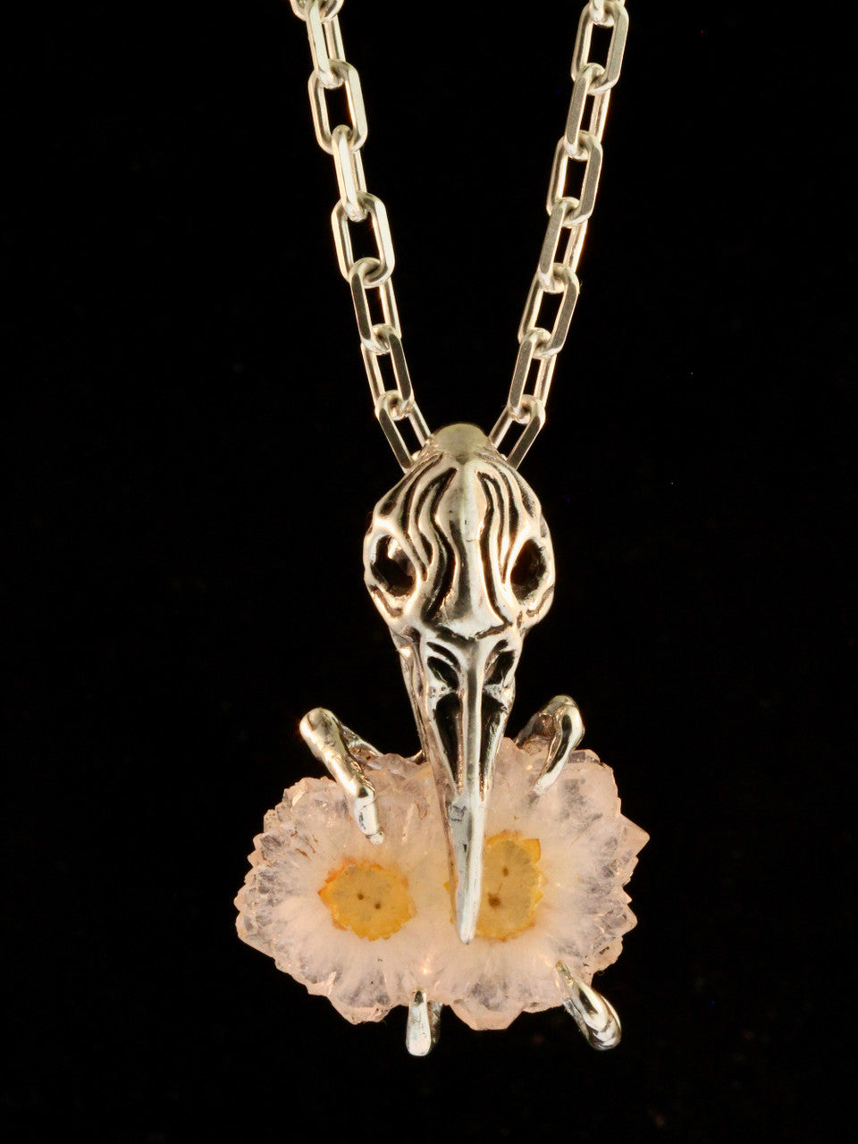 Raven Skull with Stalactite Slice - Silver