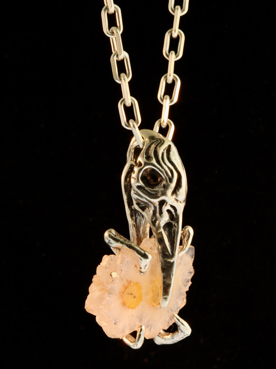 Raven Skull with Stalactite Slice - Silver