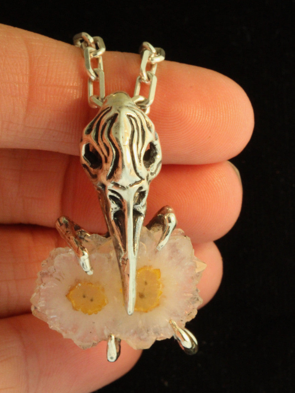 Raven Skull with Stalactite Slice - Silver
