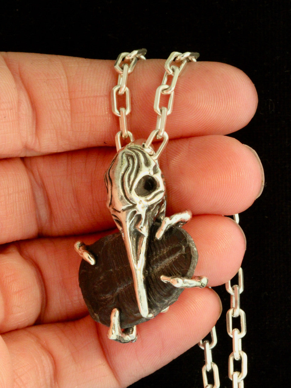 Raven Skull with Trilobite Treasure - Silver