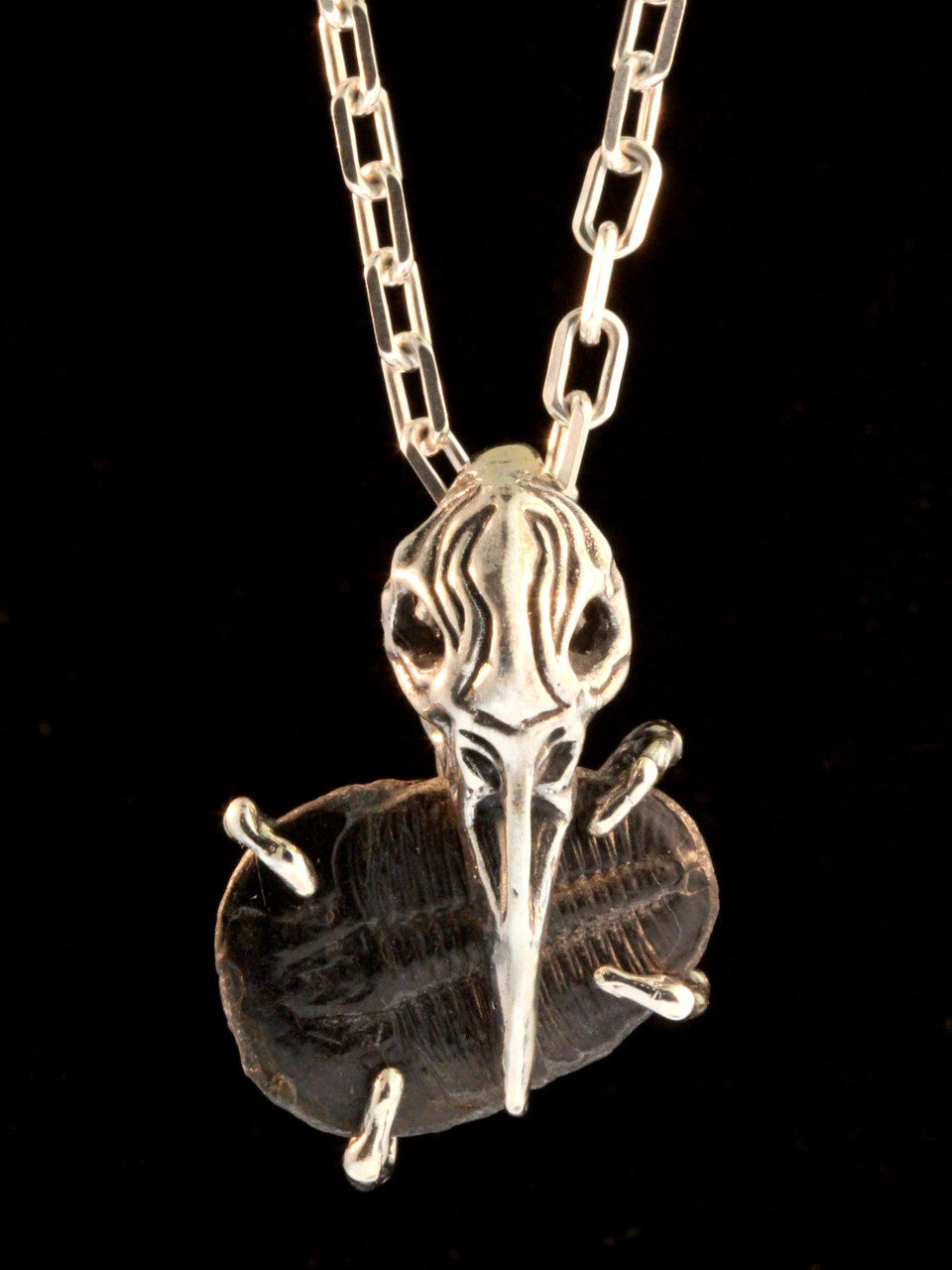 Raven Skull with Trilobite Treasure - Silver