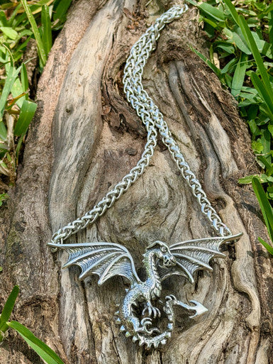 Dragon - Spread Winged Dragon Neckpiece - Silver