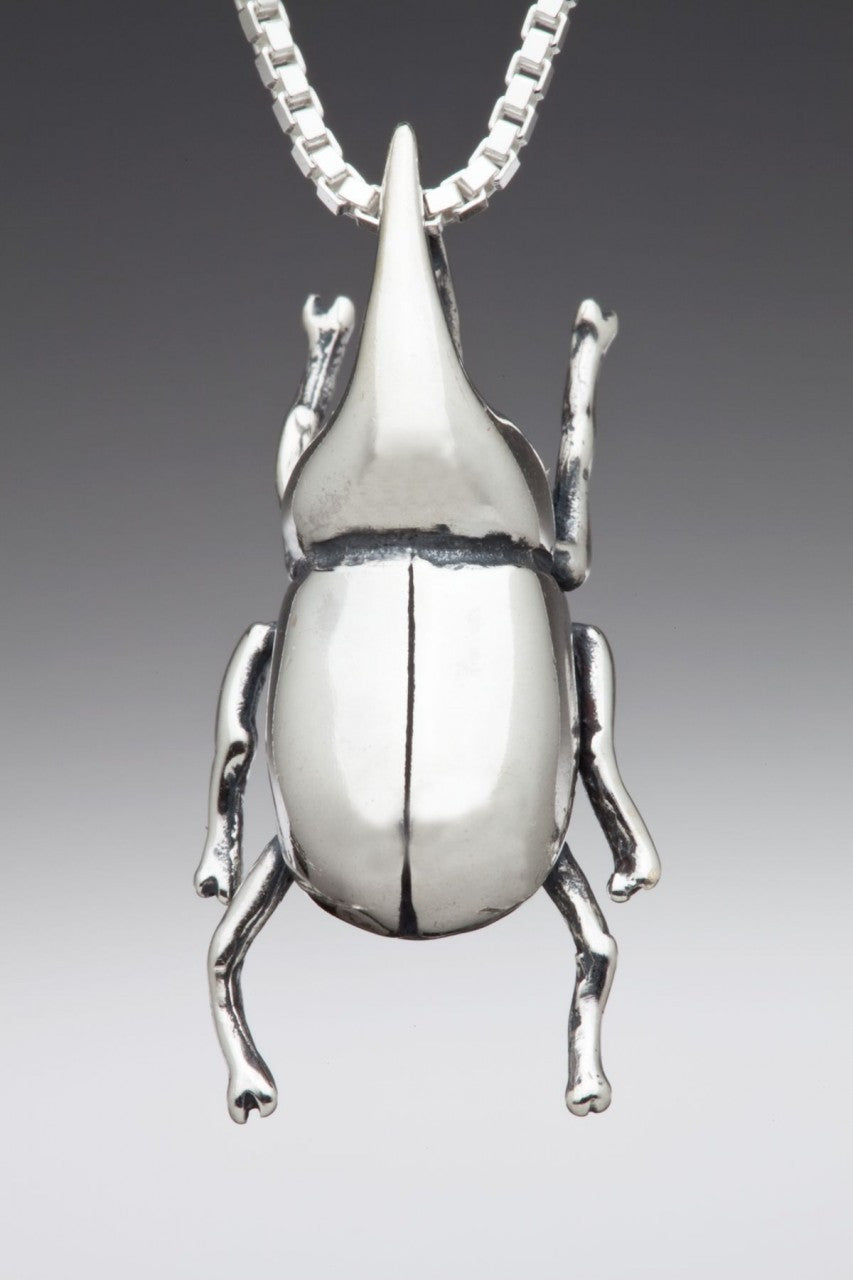 Rhinoceros Beetle Charm in Silver