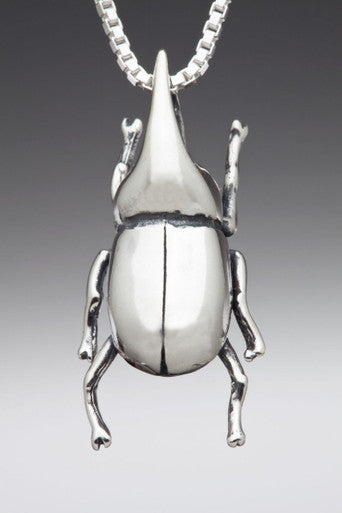 Rhinoceros Beetle Charm - Sterling Silver