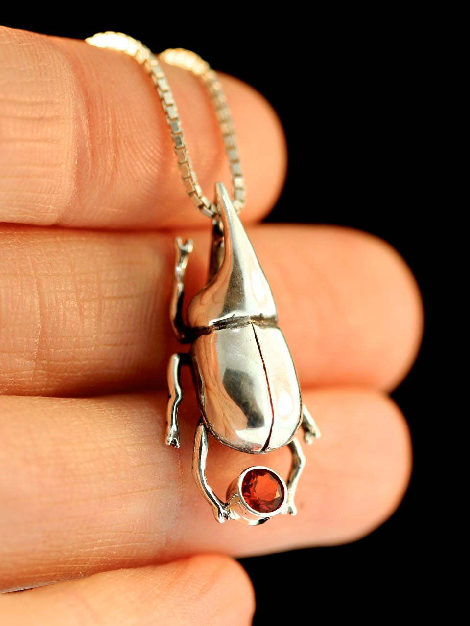 Rhinoceros Beetle with Mexican Fire Opal