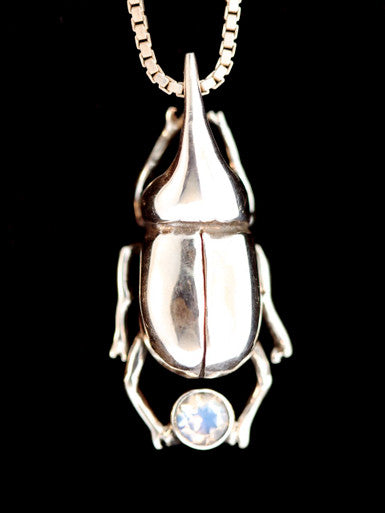 Rhinoceros Beetle Charm with Gemstone -Silver