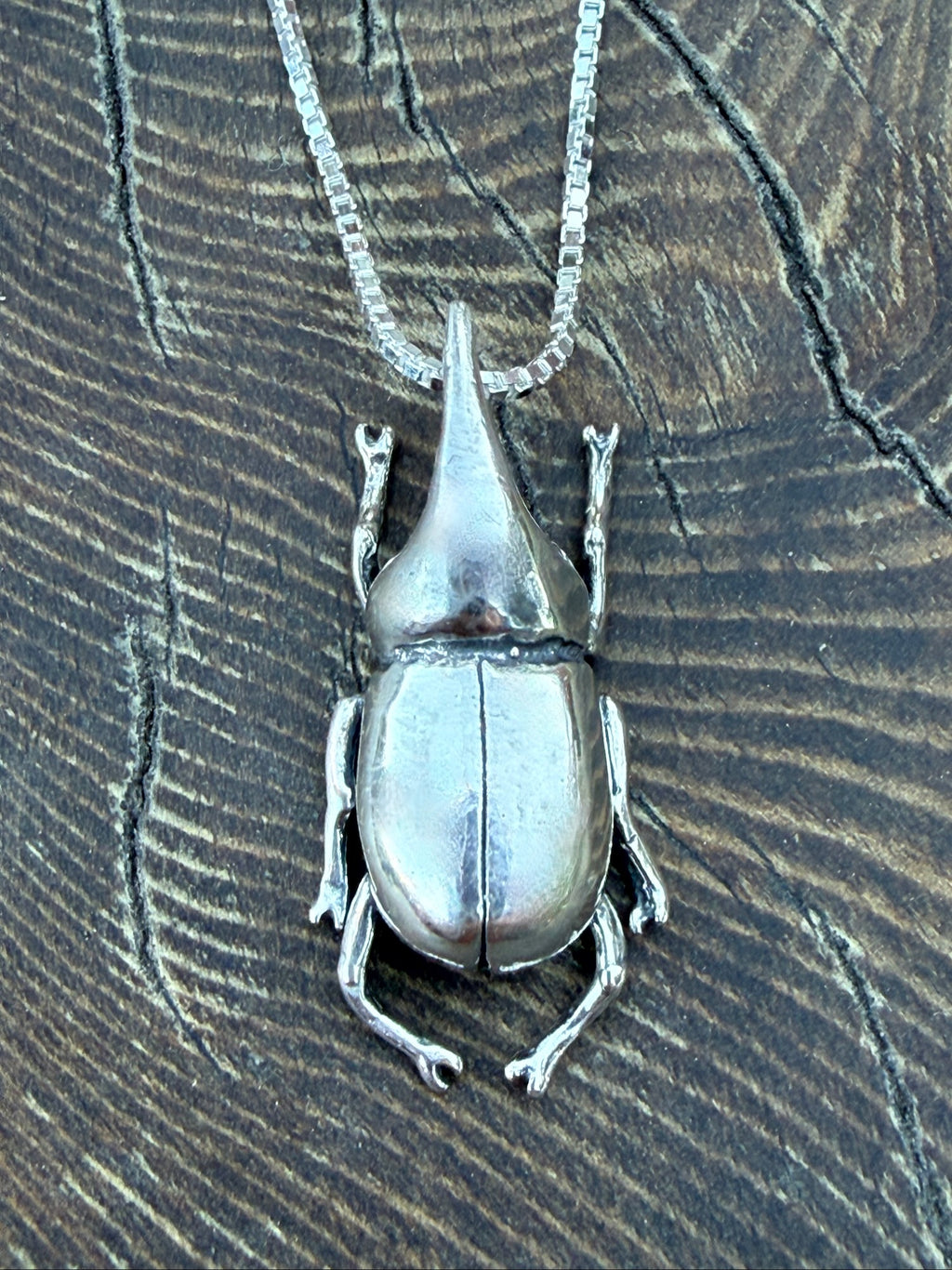 Rhinoceros Beetle Charm - Sterling Silver