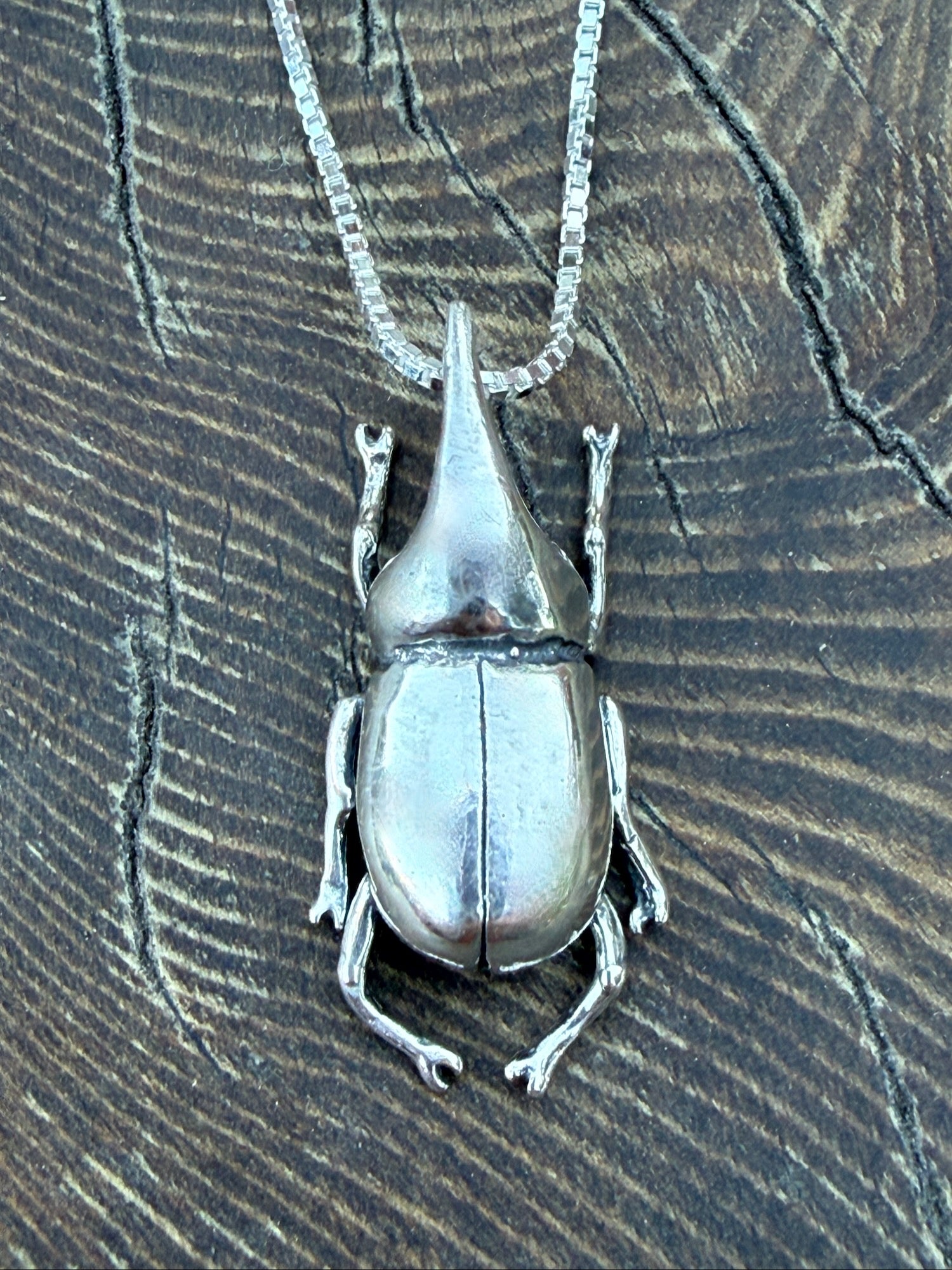 Rhinoceros Beetle Charm - Sterling Silver