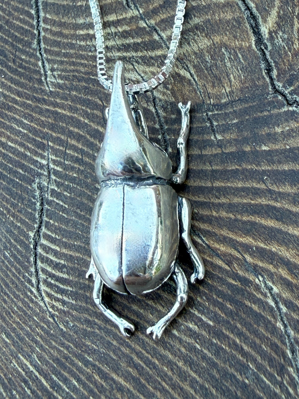 Rhinoceros Beetle Charm - Sterling Silver