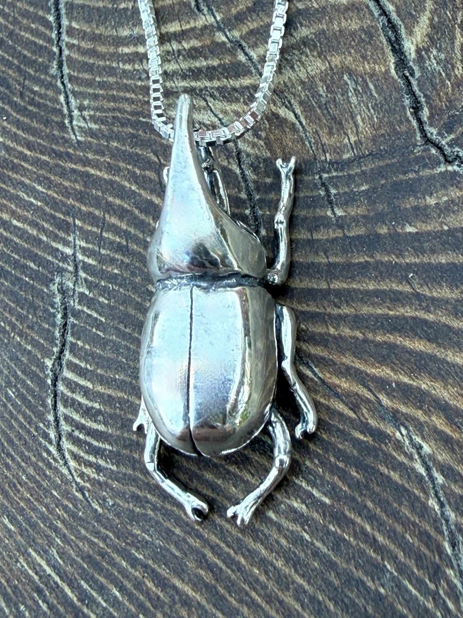 Rhinoceros Beetle Charm - Sterling Silver
