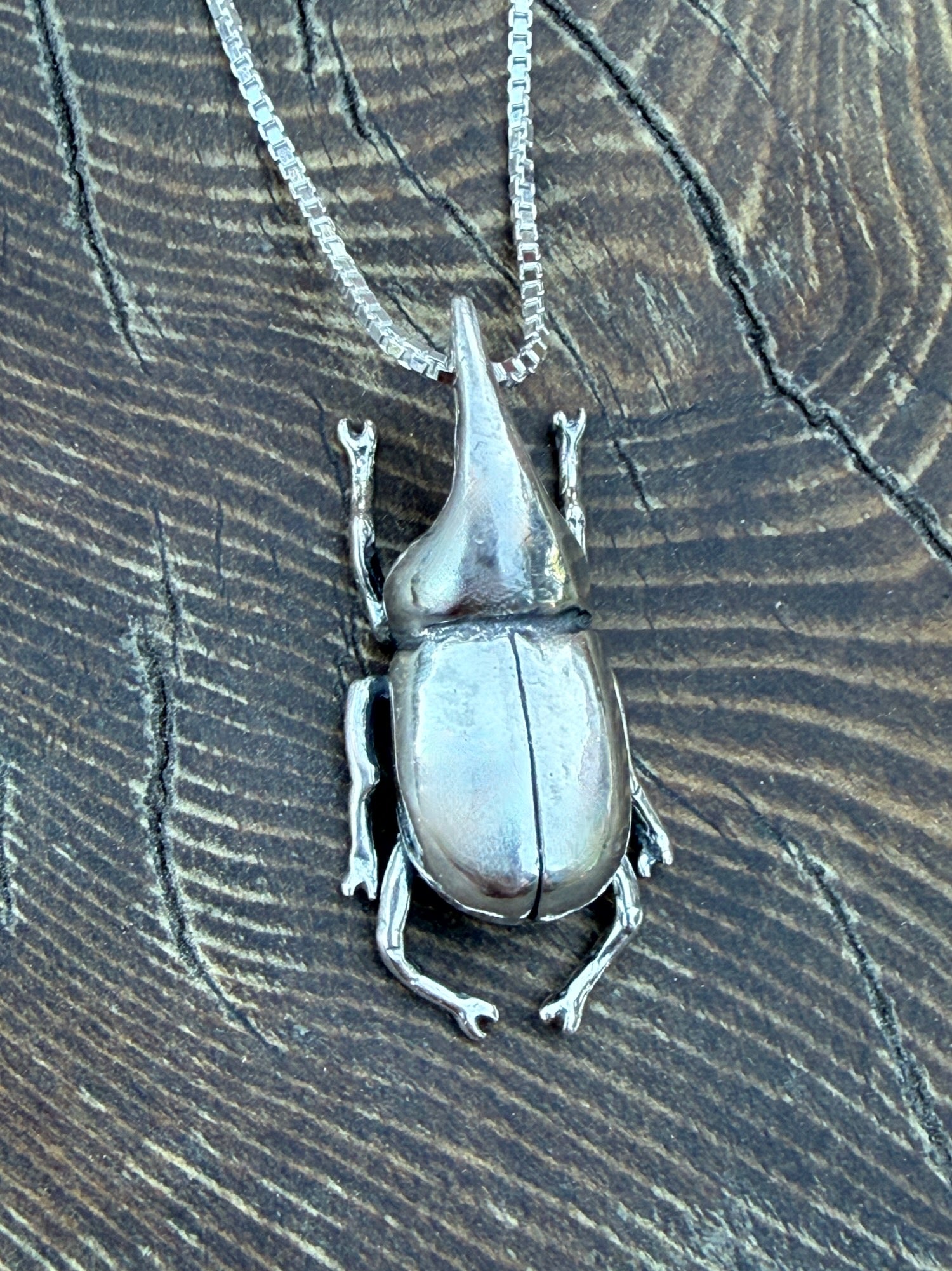 Rhinoceros Beetle Charm - Sterling Silver