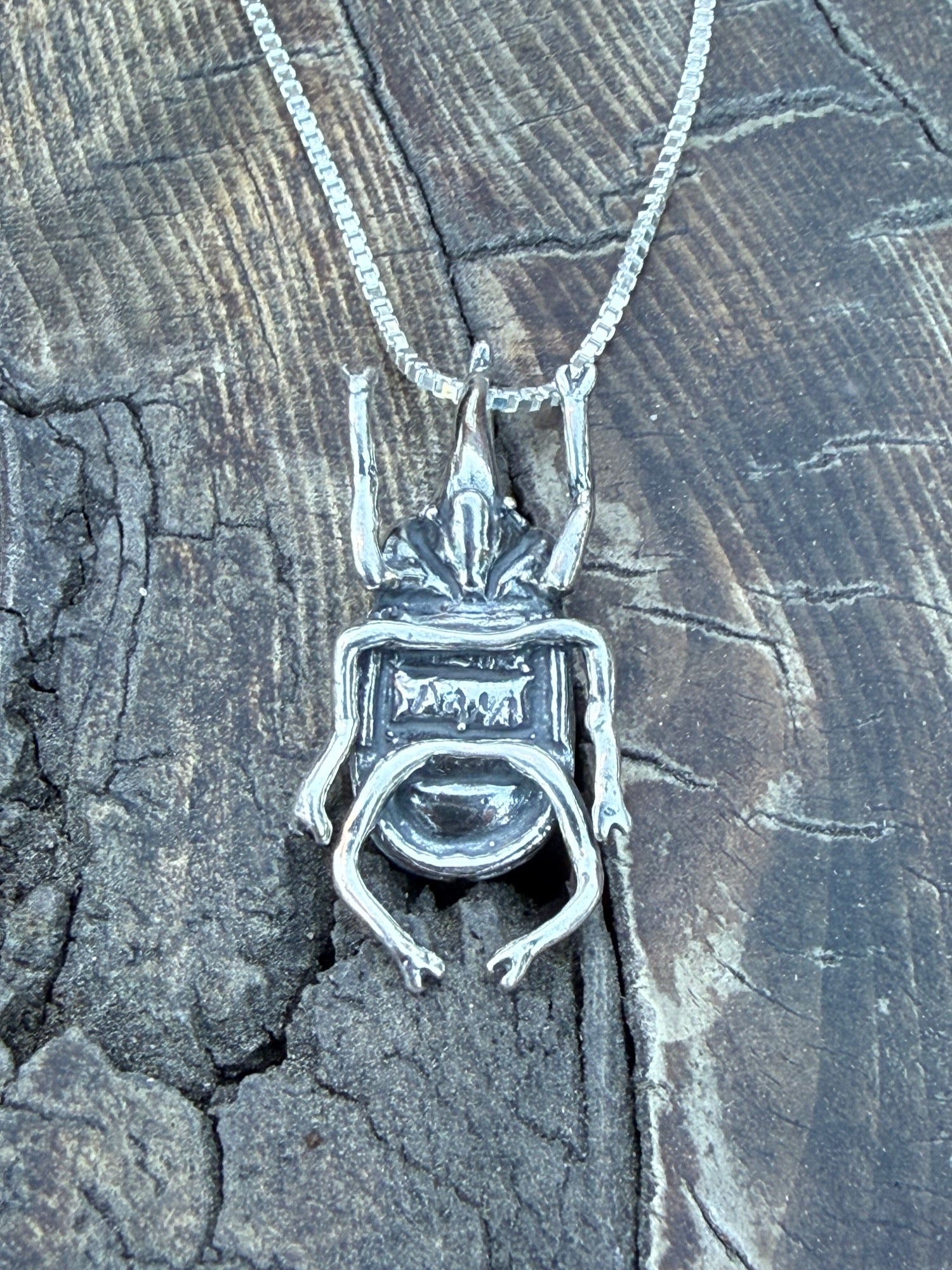 Rhinoceros Beetle Charm - Sterling Silver