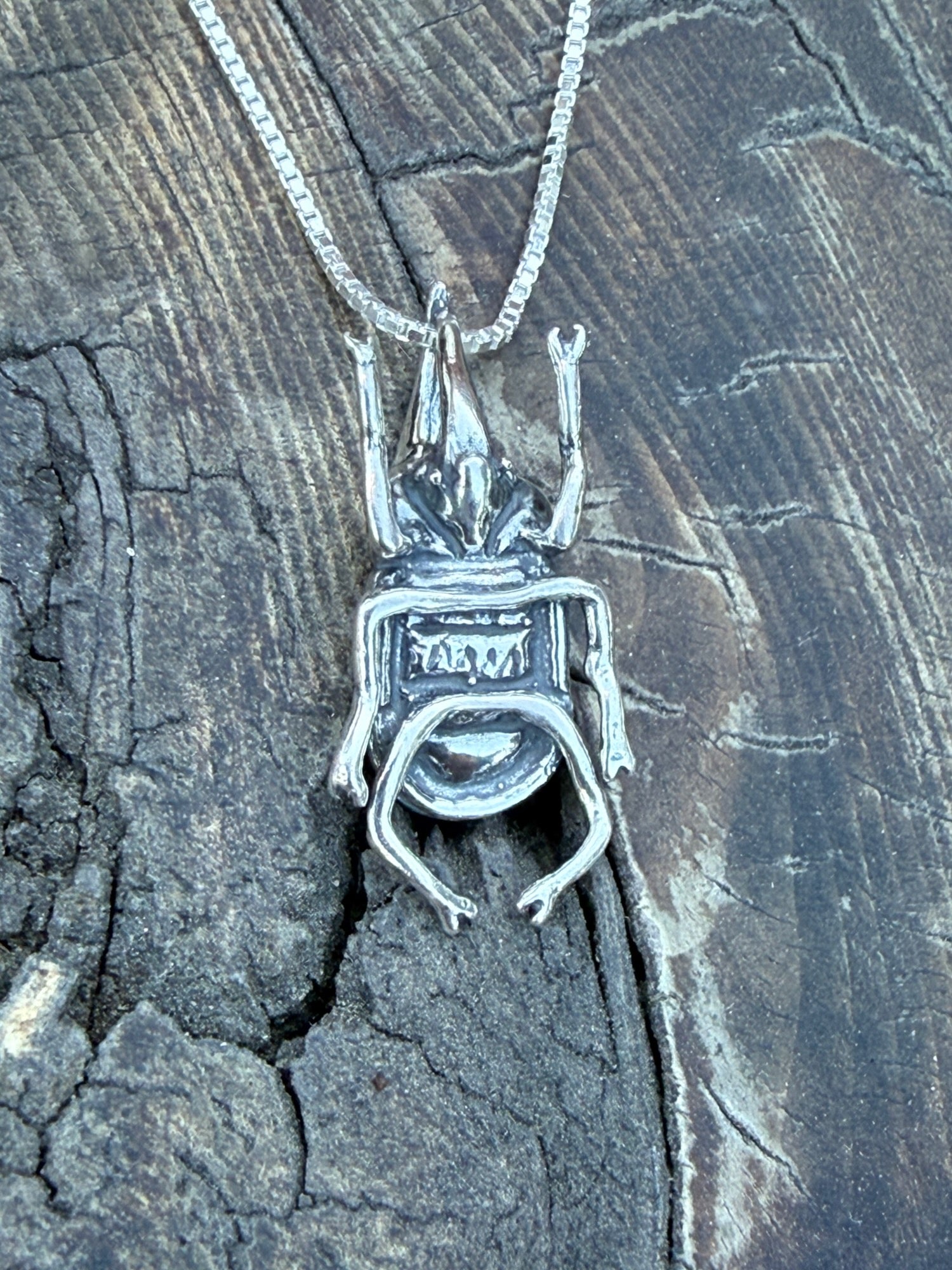 Rhinoceros Beetle Charm - Sterling Silver