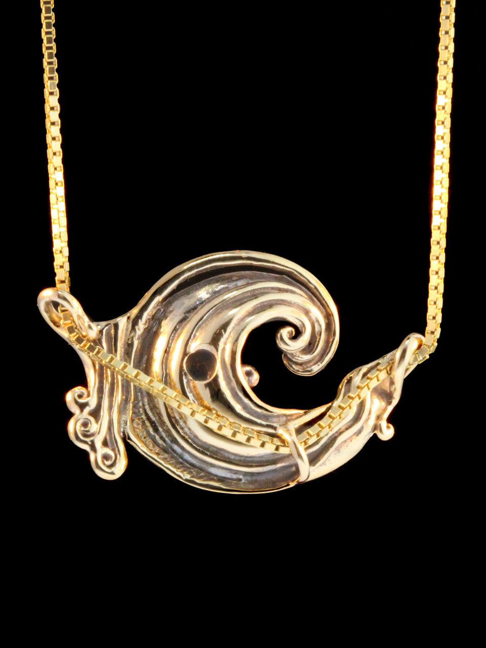 Rip Curl Wave Pendant with Rainbow Moonstone - 14k Gold