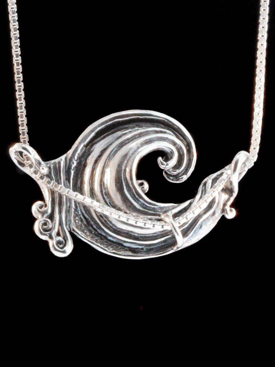 Rip Curl Wave Pendant and Nouveau Swirl Ring jewelry Set - Sterling Silver