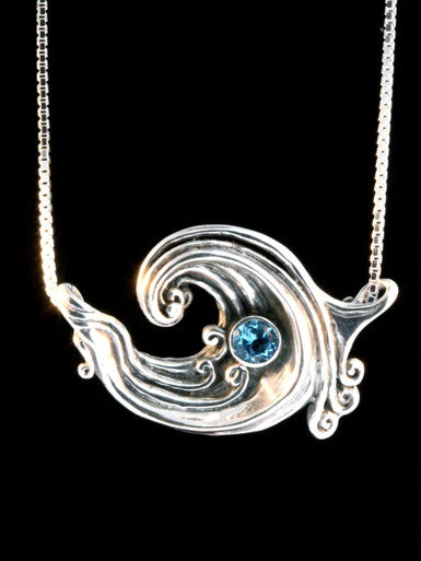 Rip Curl Wave Pendant with 5mm Gemstone - Sterling Silver