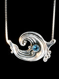 Rip Curl Wave Pendant with 5mm Gemstone - Sterling Silver