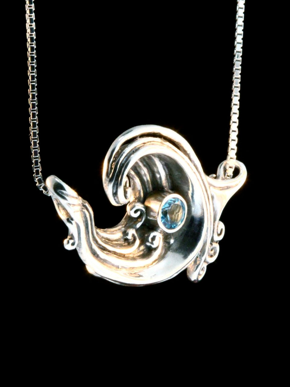 Rip Curl Wave Pendant with 5mm Gemstone - Silver