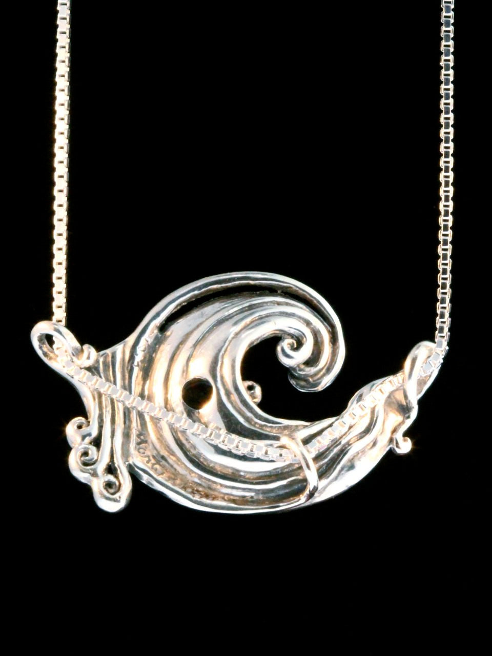 Rip Curl Wave Pendant with 5mm Gemstone - Silver