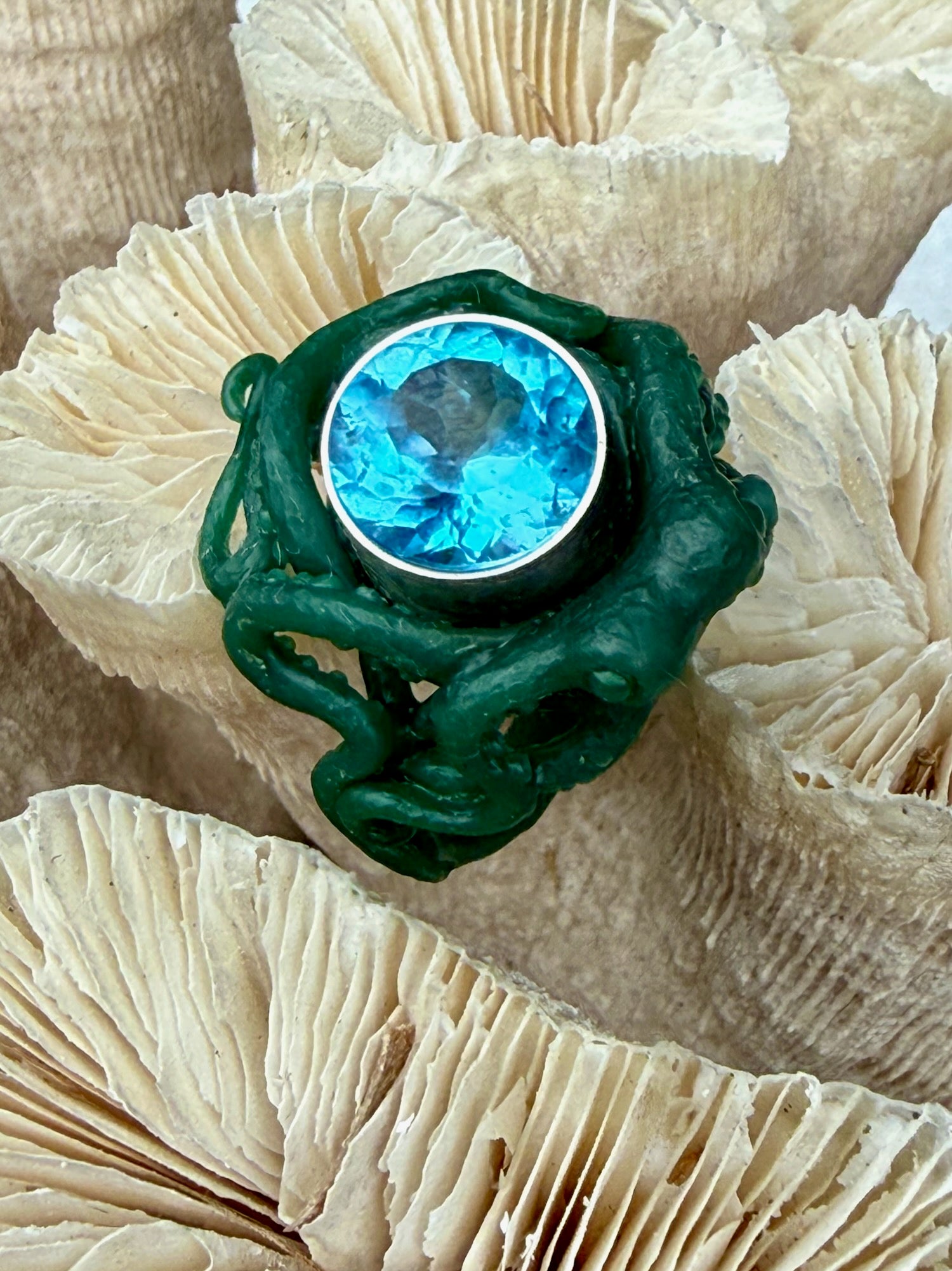 Rip Tide Octopus Ring with Gemstone - Sterling Silver