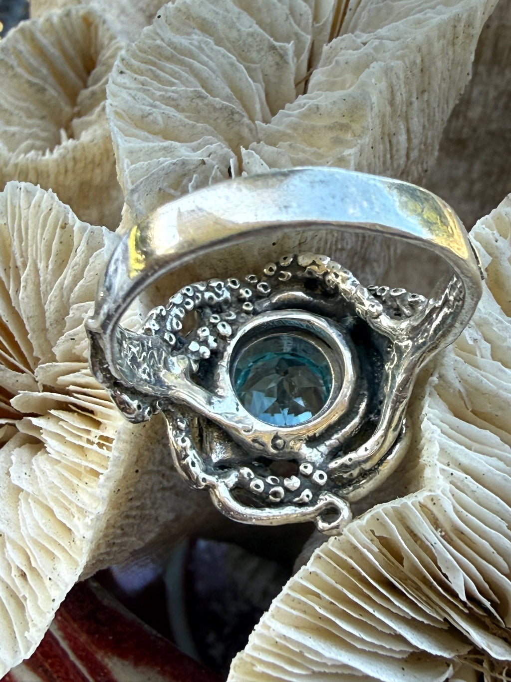 Rip Tide Octopus Ring with 8mm Gemstone - Sterling Silver