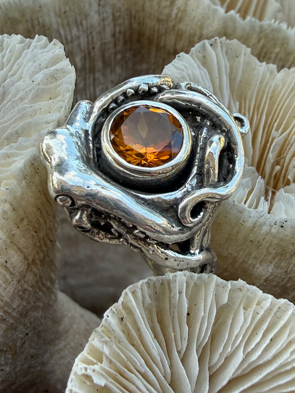 Rip Tide Octopus Ring with 8mm Gemstone - Sterling Silver