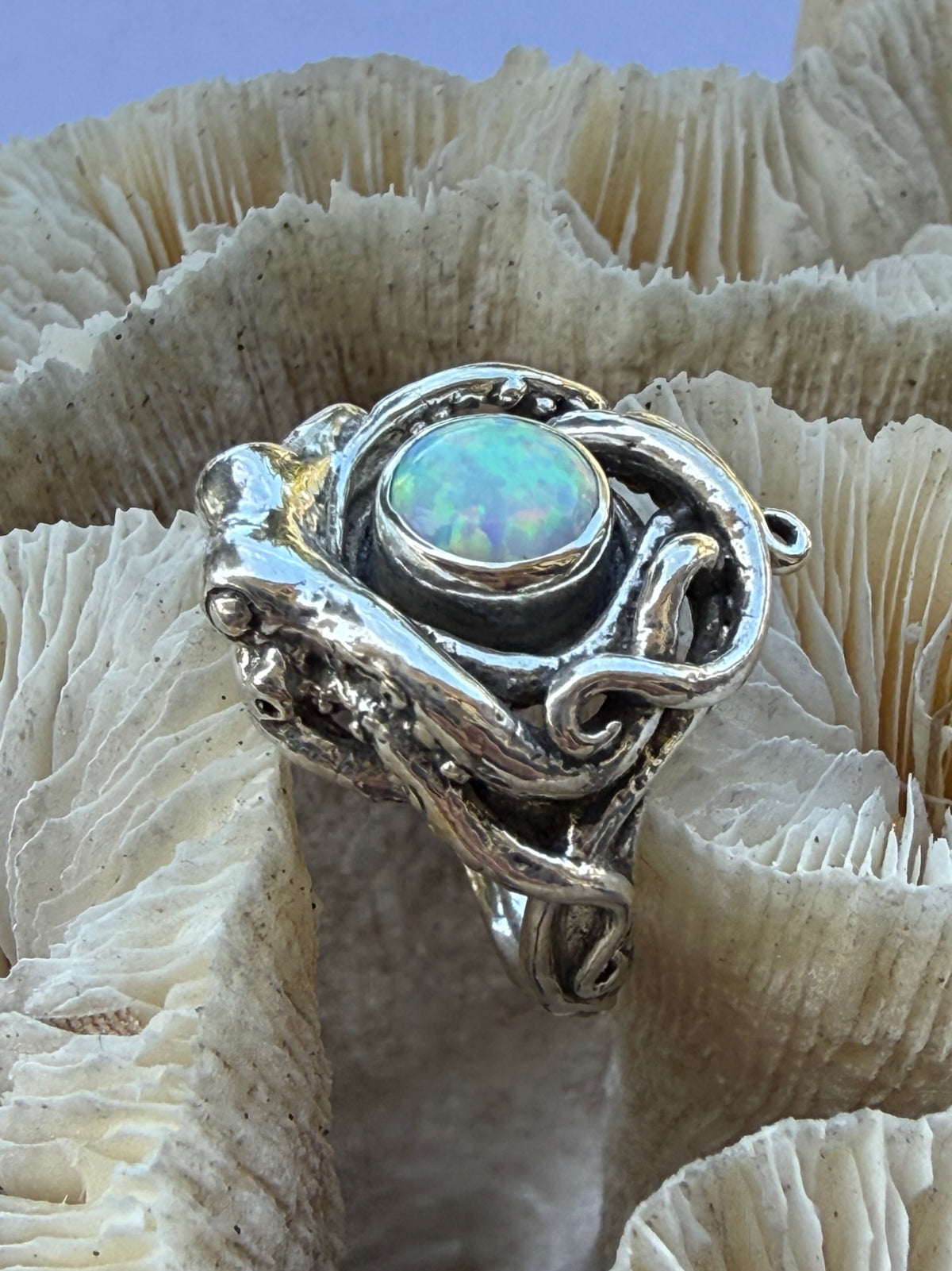 Rip Tide Octopus Ring with 8mm Gemstone - Sterling Silver