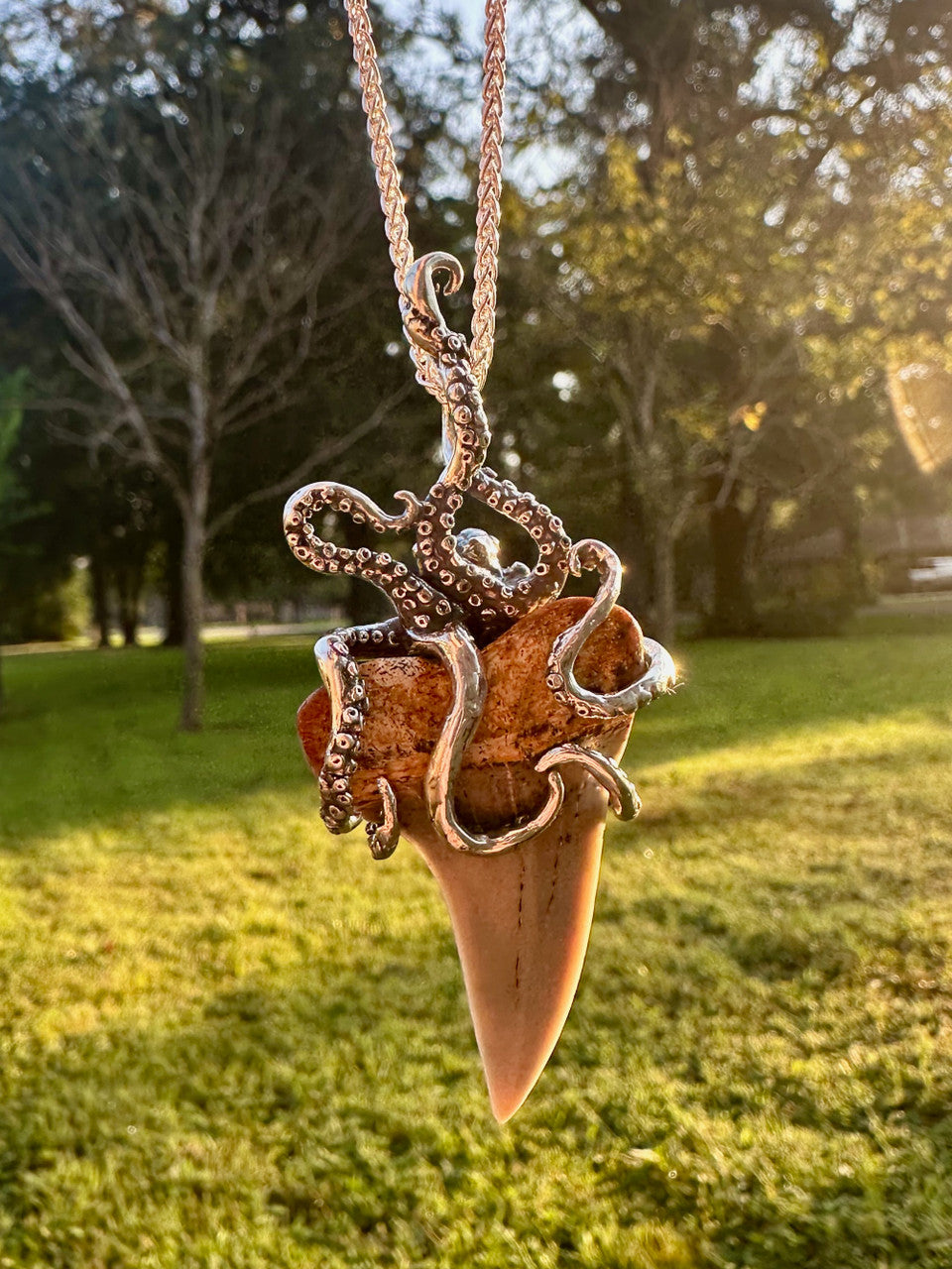 Octopus Shark Tooth Pendant - Silver