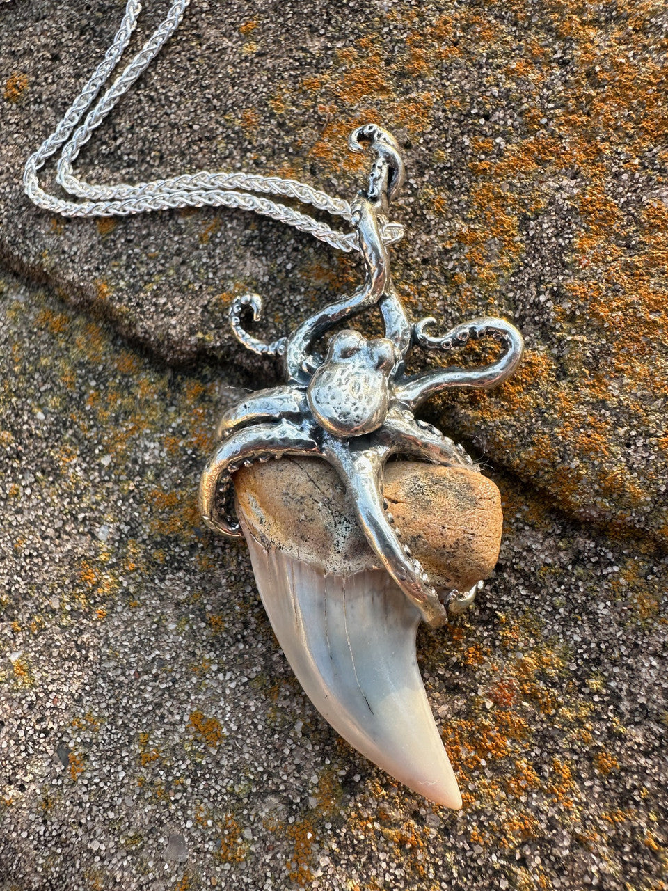 Octopus Shark Tooth Pendant - Silver