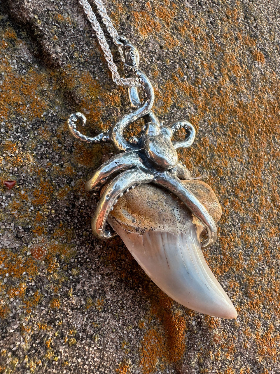 Octopus Shark Tooth Pendant - Silver