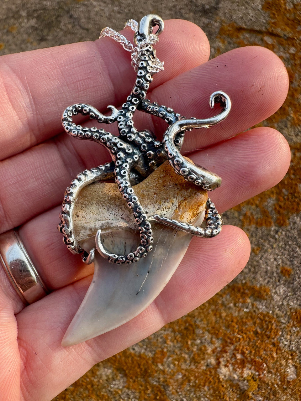 Octopus Shark Tooth Pendant - Silver