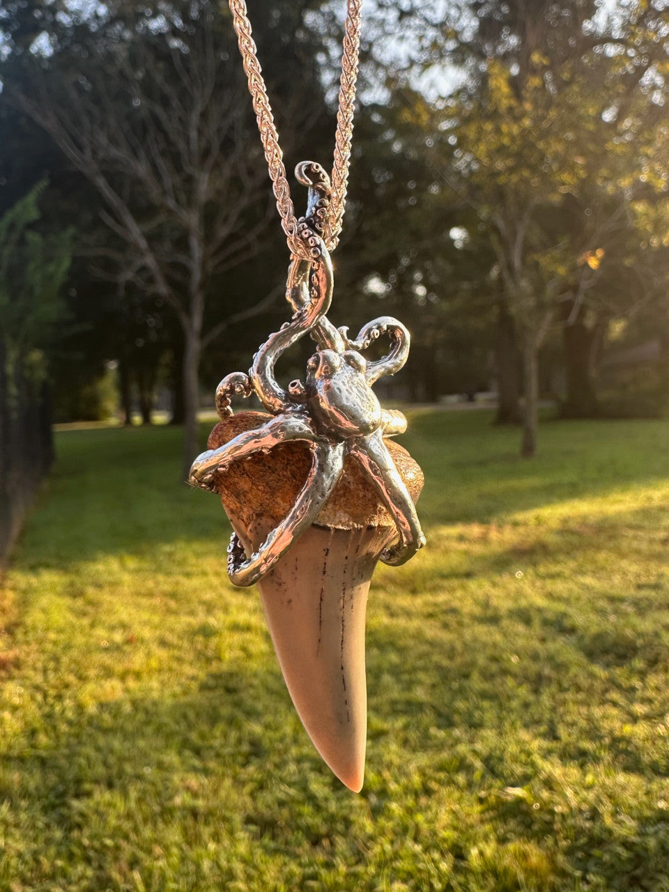 Octopus Shark Tooth Pendant - Silver