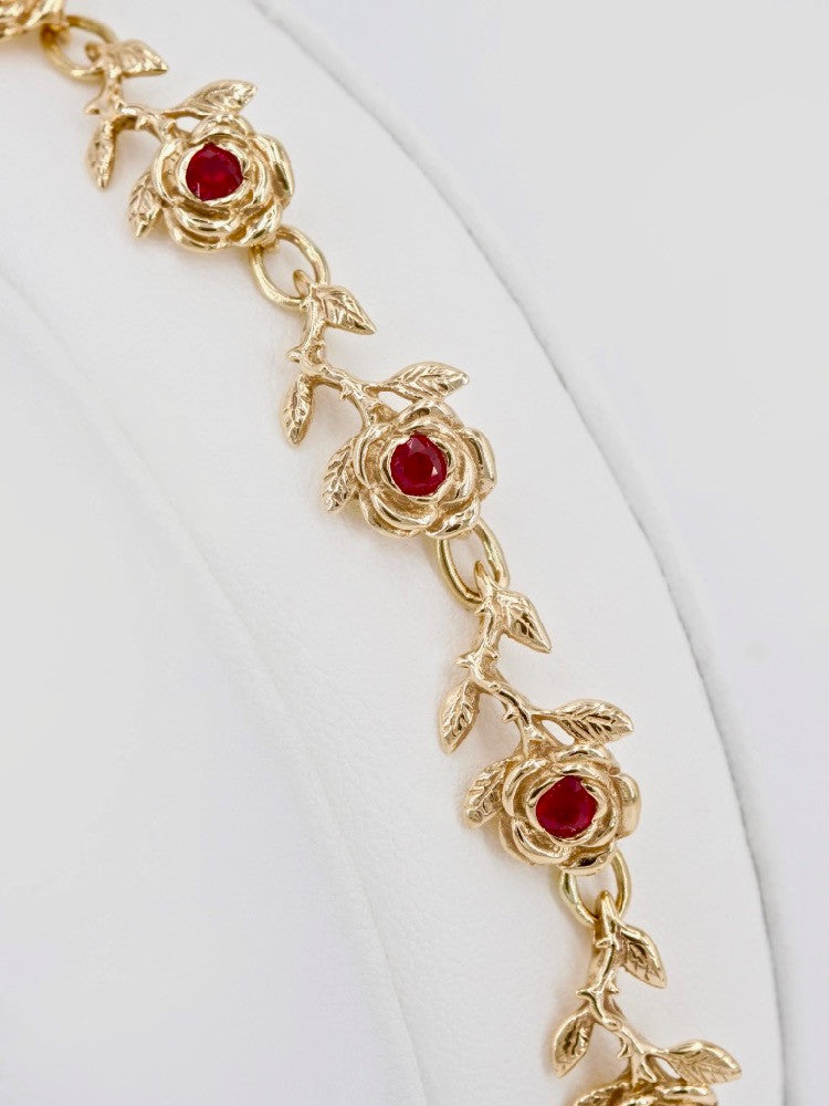 Rose Bracelet 14K 8 Links with Rubies