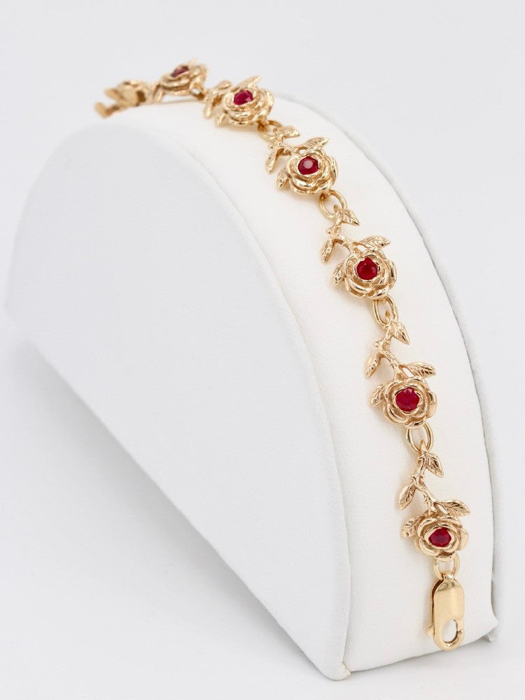 Rose Bracelet 14K 8 Links with Rubies