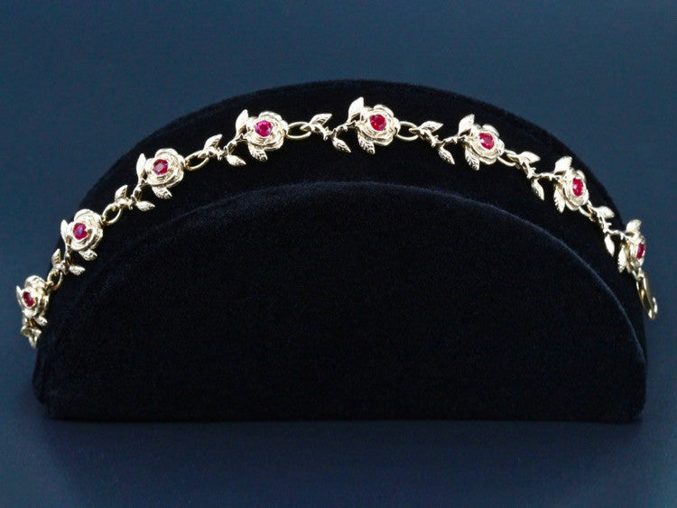 Rose Bracelet 14K 8 Links with Rubies