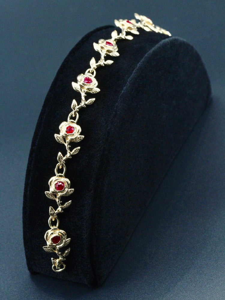 Rose Bracelet 14K 8 Links with Rubies