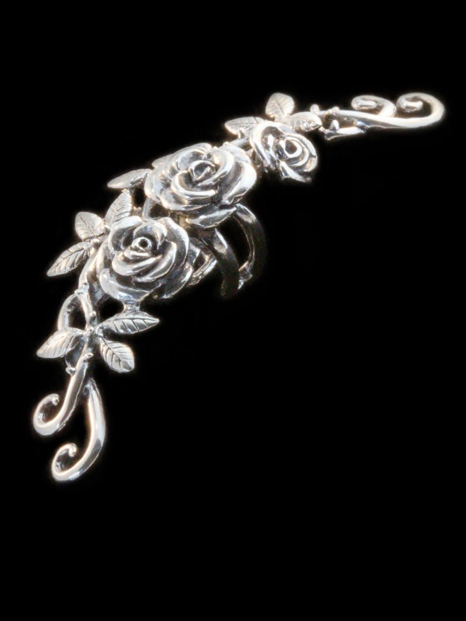 Rose Tendril Ear Cuff in Silver
