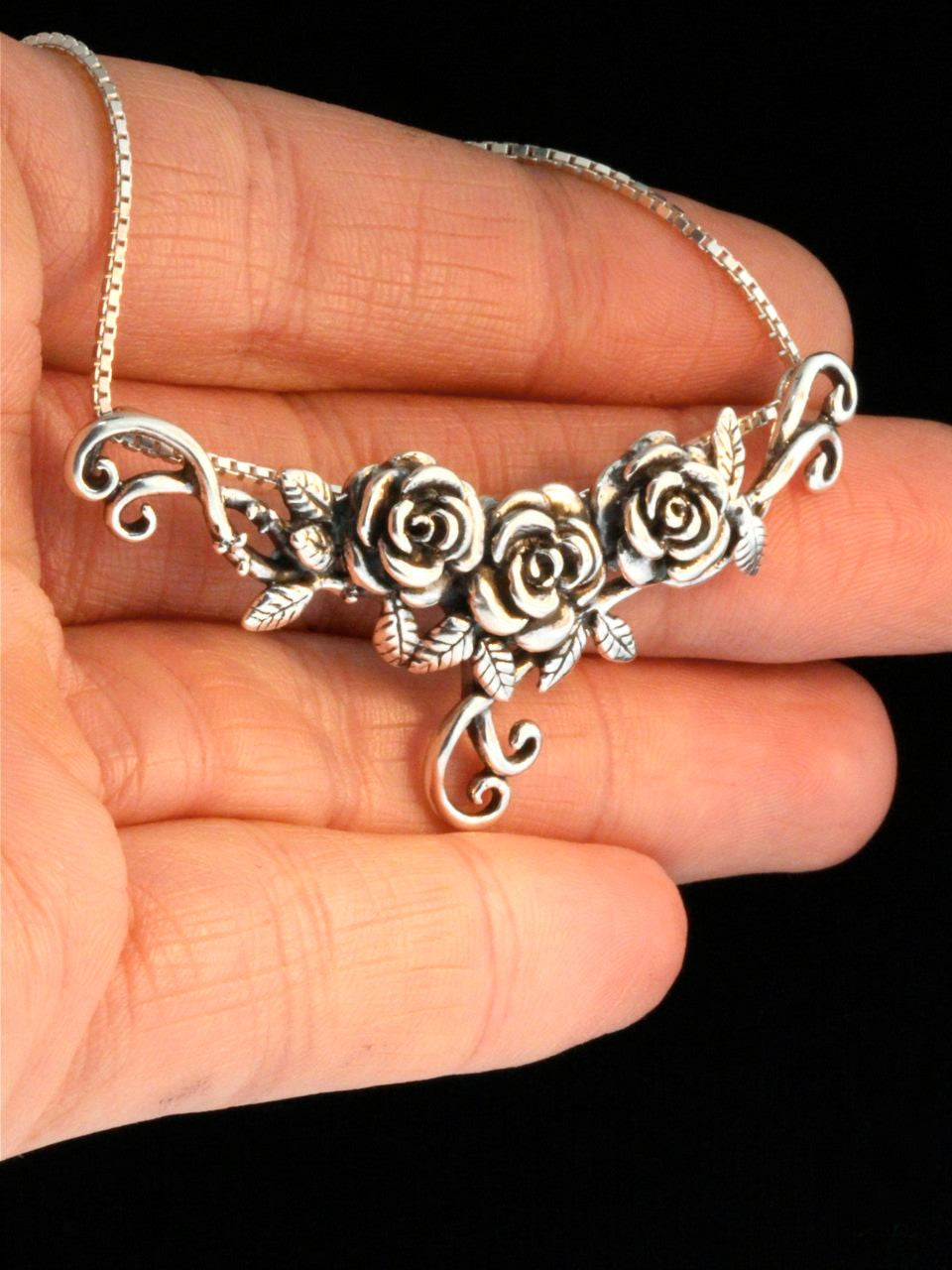 Rose Tendril Pendant - Silver
