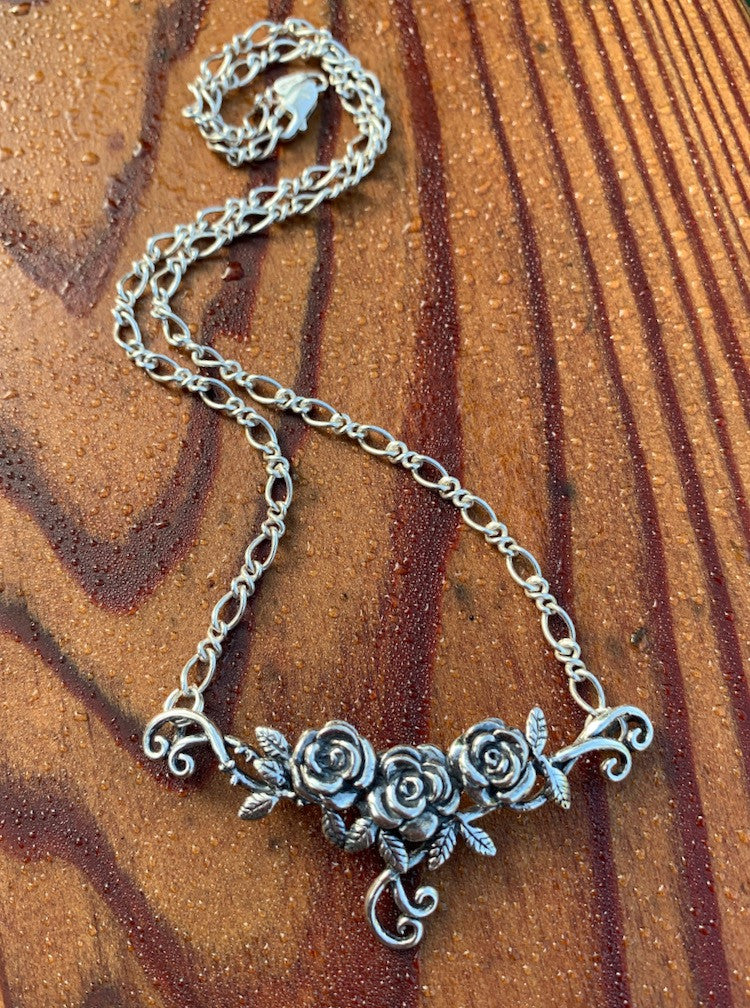 Rose Tendril Pendant - Silver