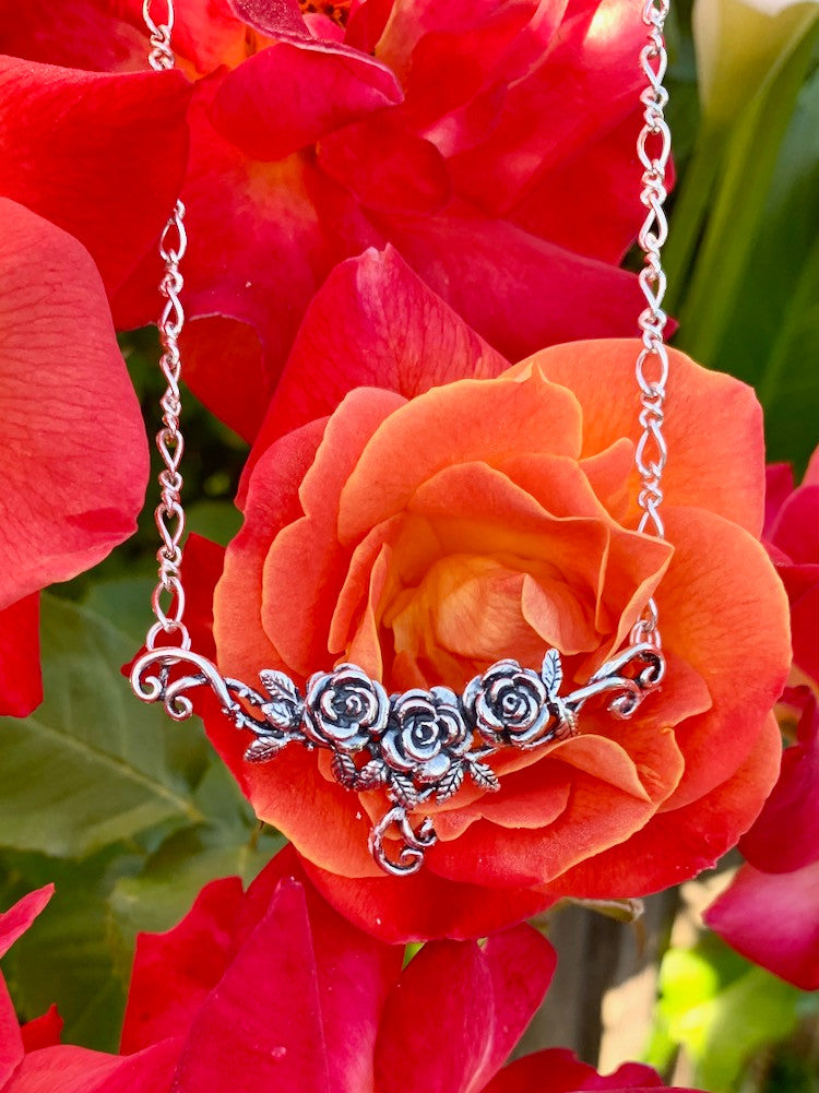 Rose Tendril Pendant - Silver