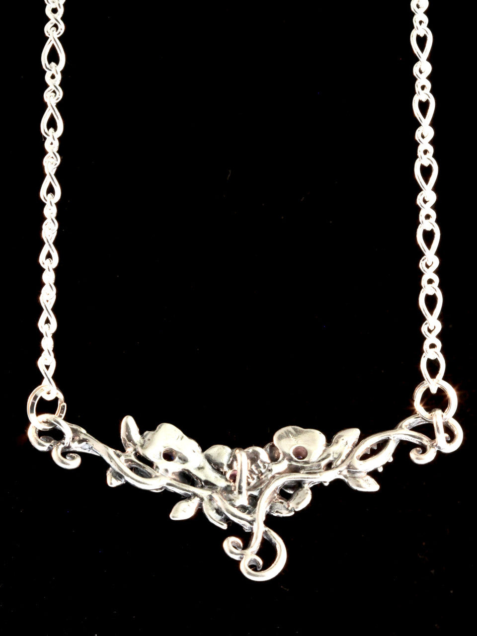 Rose Tendril Pendant with Gemstones - Silver